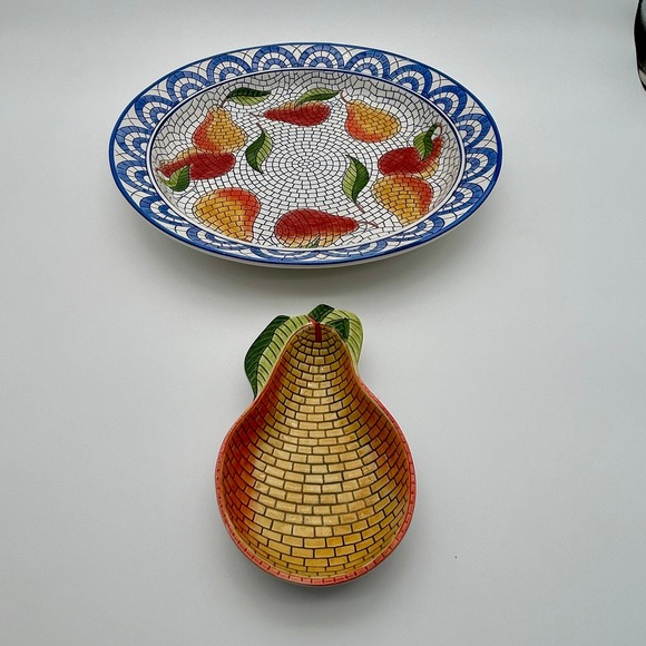 Clay Art Mosaic Pear Stonelite Decorative Plate Dish Set Kitchen Decor - Picture 1 of 7